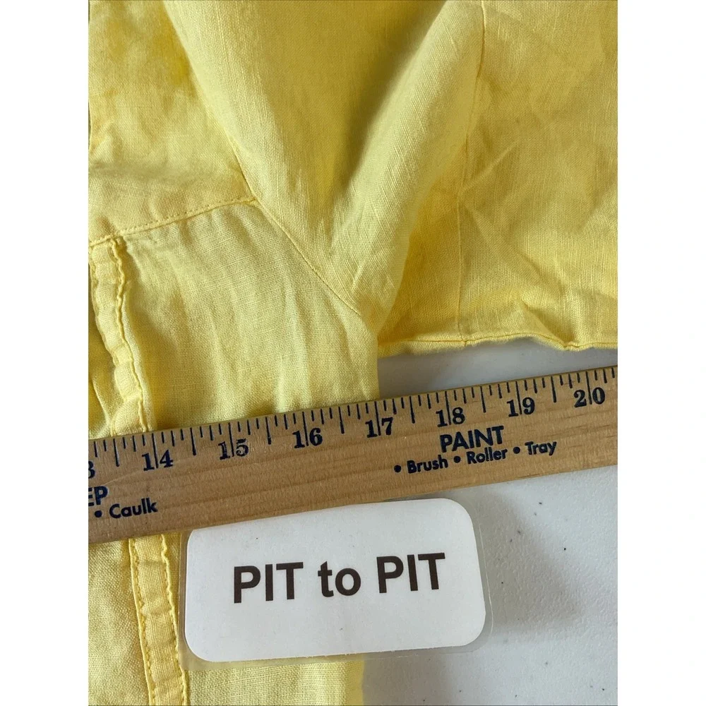 NEW Banana Republic Yellow Puff Sleeve square Neck smocked top blouse 10 linen